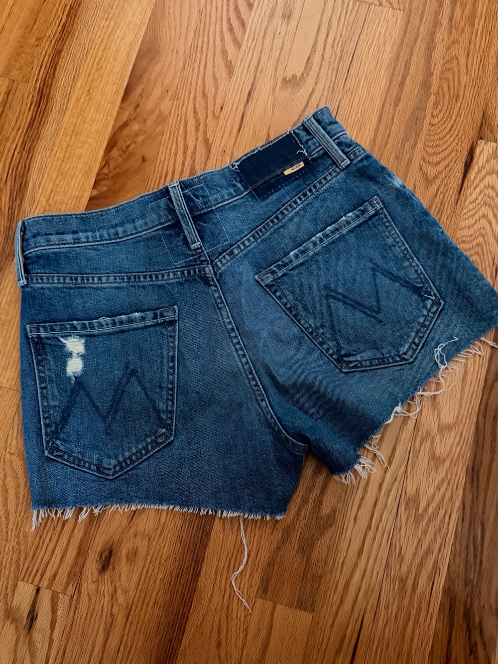 MOTHER Dark Blue Distressed High-Rise Denim Shorts - Picture 2 of 4